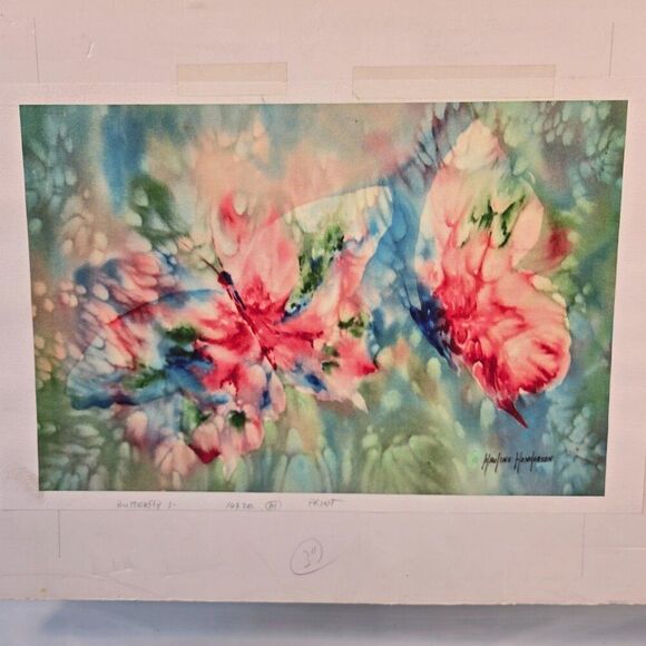 Mauline Henderson Butterfly Watercolor Signed Print Rag Paper Impressionist Art - Picture 2 of 8